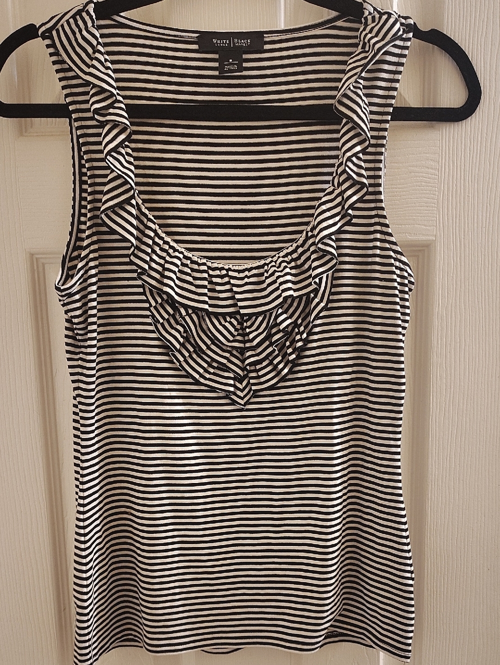 White House Black Market Black & White Stripe Ruffle Tank Top
